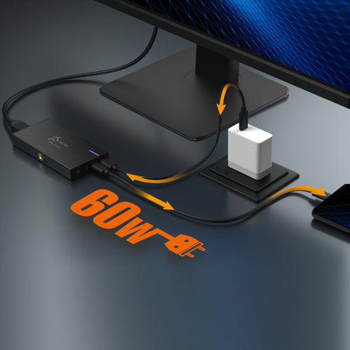 j5create JVA14 – capture card med 4K HDR-gennemgang – Strømtilslutning som eksempel