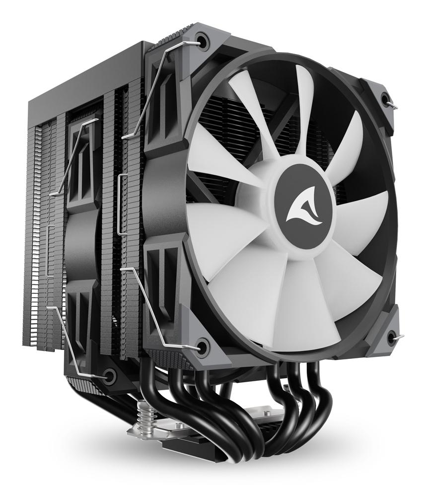 Sharkoon A60 RGB CPU-køler – sort, dual-tower, 159 mm