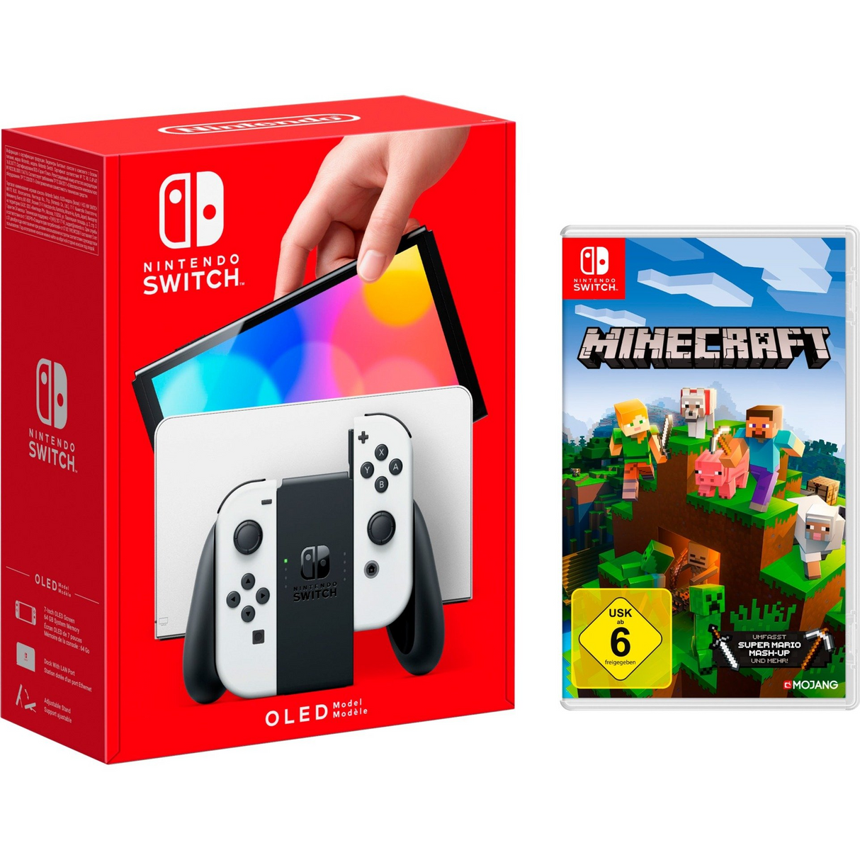 Nintendo Switch (OLED-modell), Spelkonsol (vit, Inkl. Minecraft)