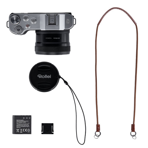 Rollei Powerflex 10x Retro – 10× optisk zoom – Kamera og medfølgende batteri, rem og objektivdæksel
