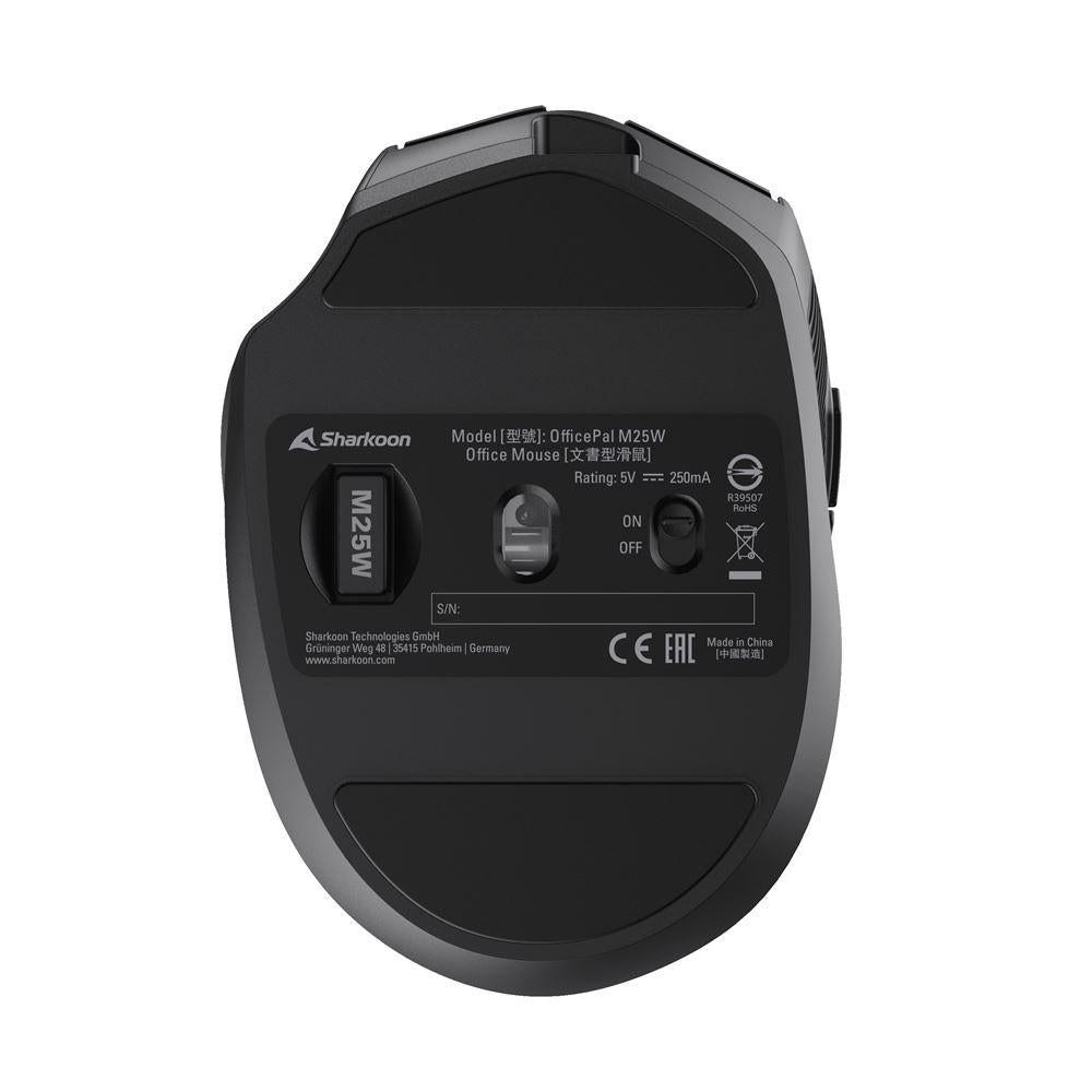 Sharkoon OfficePal M25W trådløs mus – sort, 4.000 DPI, USB-C – billede 3