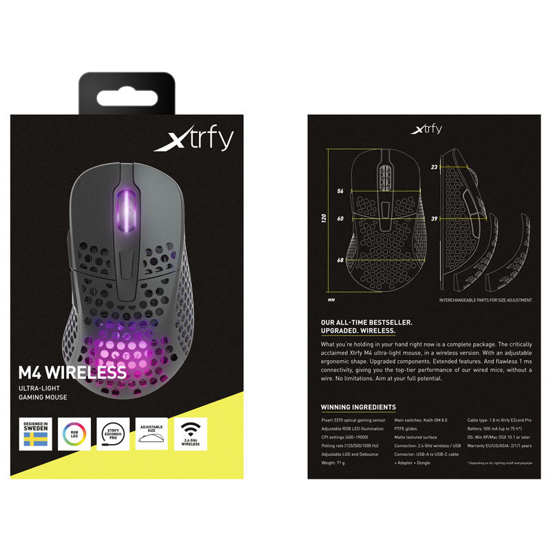 Xtrfy M4 Trådlös RGB, Spelmus, Svart
