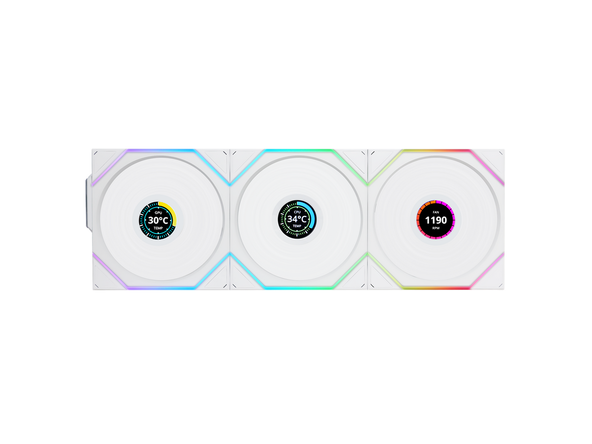 Lian Li UNI FAN TL Trådlös LCD Reverse, 3-pack, Vit - 120