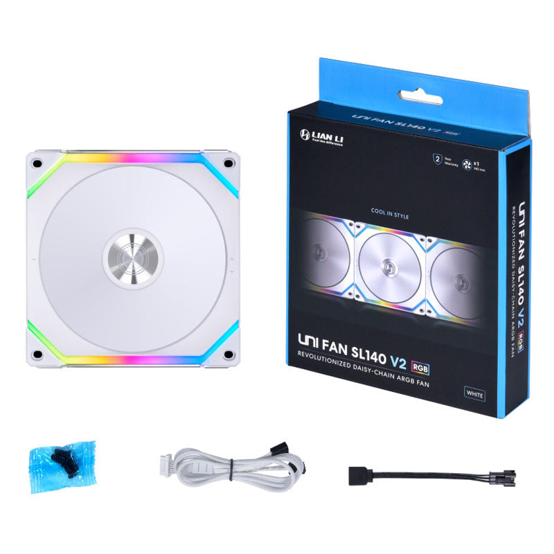 Lian Li UNI FAN SL V2 140 RGB PWM Fläkt - Vit - 140 mm