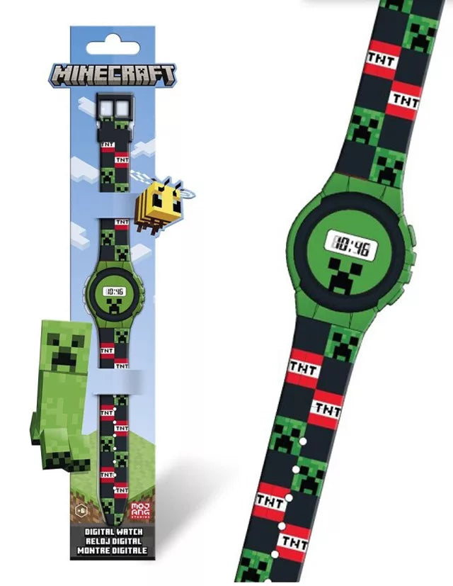 Minecraft digital armbandsklocka med creeper och TNT