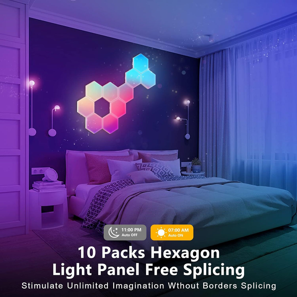Hexagon RGB LED-ljuspaneler 10-pack