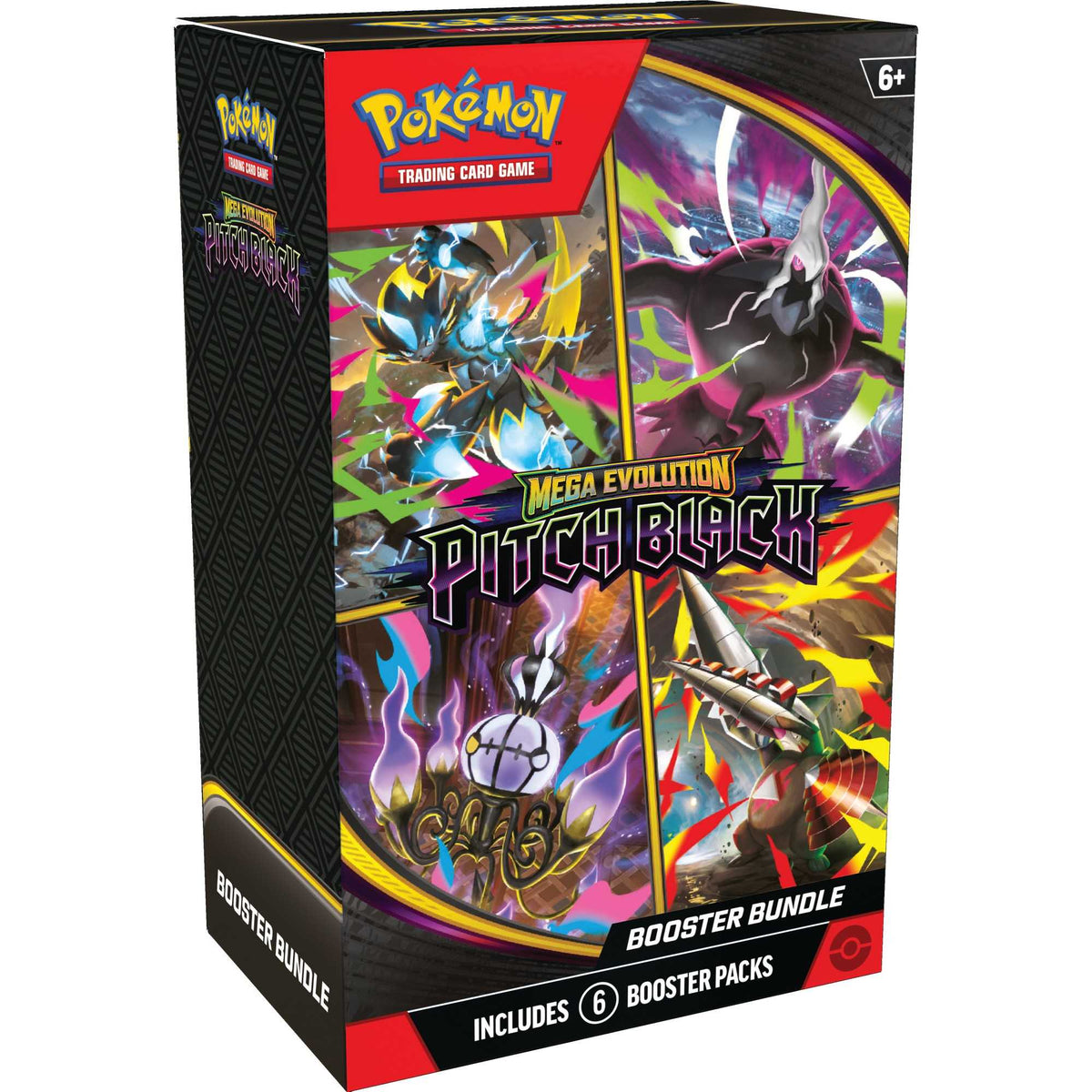 Pokémon Mega Evolution Pitch Black Booster Bundle med angivelse af seks boosterpakker