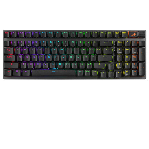 ASUS ROG Strix Scope II 96 Wireless – tastatur og arbejdsflade set ovenfra (vinkel 3); layout på billedet er illustrativt