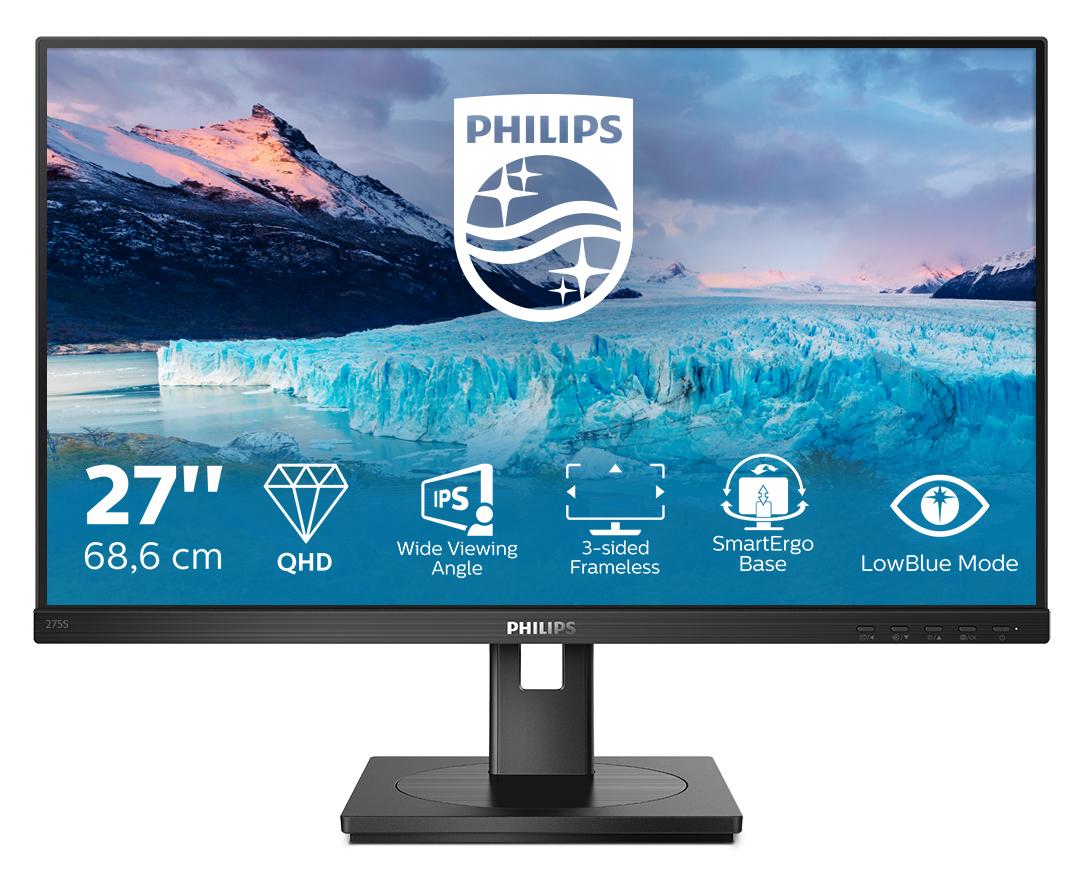 Philips S-line 275S1AE 27 2560 X 1440 (2K) DVI HDMI DisplayPort 75Hz Pivot Monitor