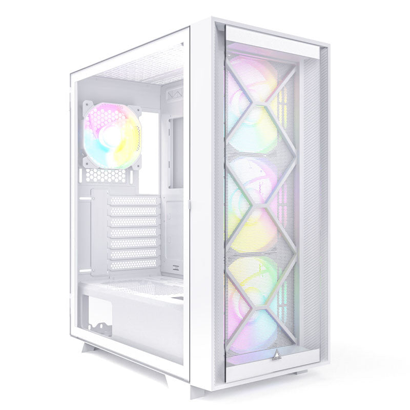 Montech Air 1000 Premium White - Midi Tower, Härdat Glas, 3x 140mm+120mm ARGB-fläkt, 2x Frontpaneler