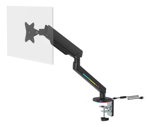 Premium RGB Single Monitor Arm, Fjärrkontroll, Svart