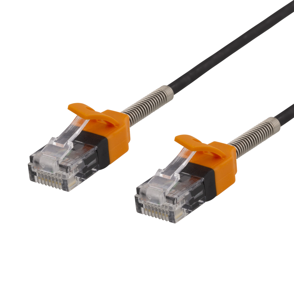 Cat6A-kabel Med Fjäderdragavlastning, 10m, Svart/orange