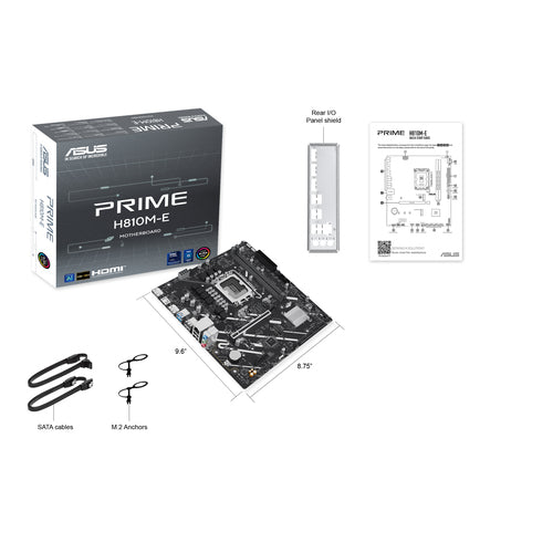 ASUS PRIME H810M-E-CSM med kabler, dokumentation og emballage