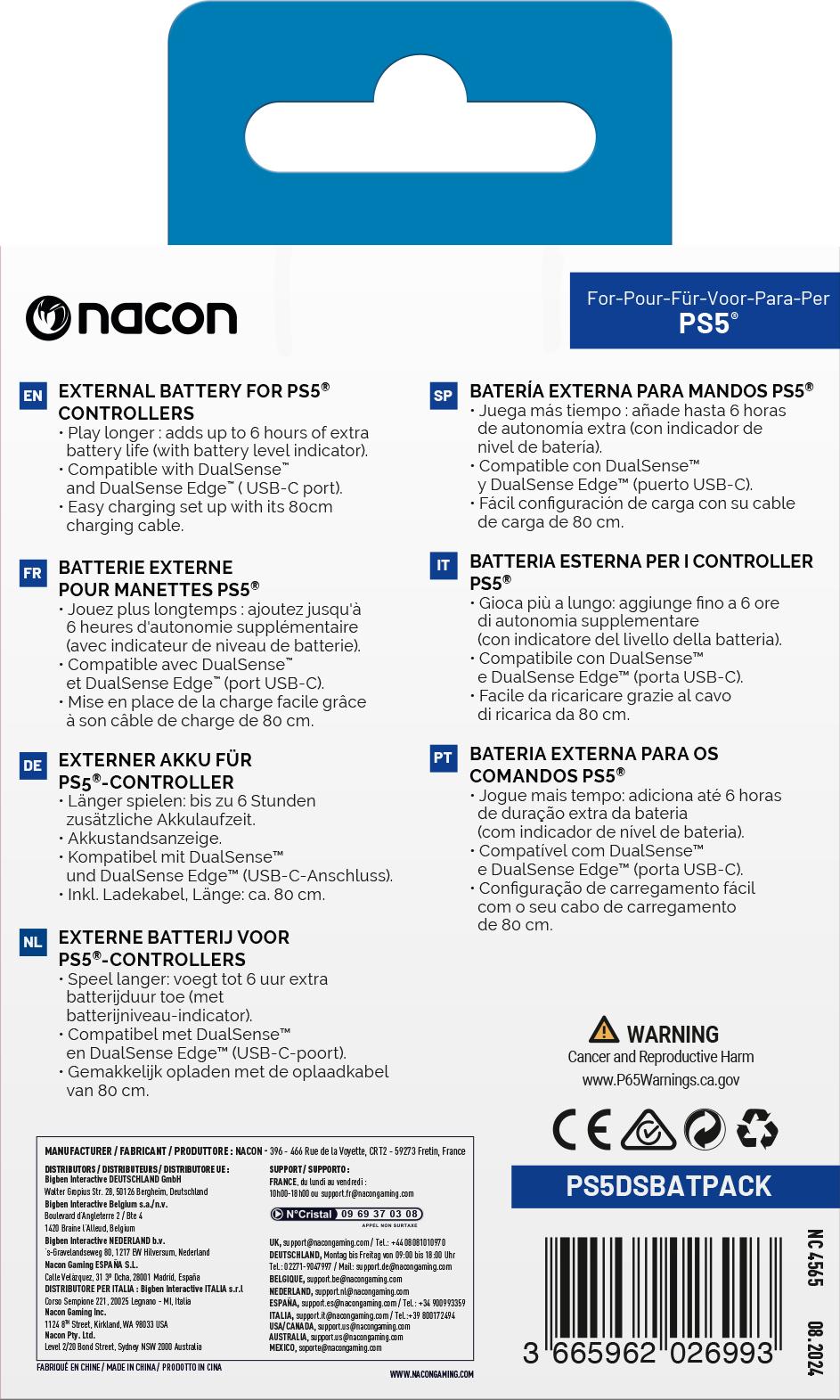 Nacon Externt Batteri För PS5-kontroll Vit