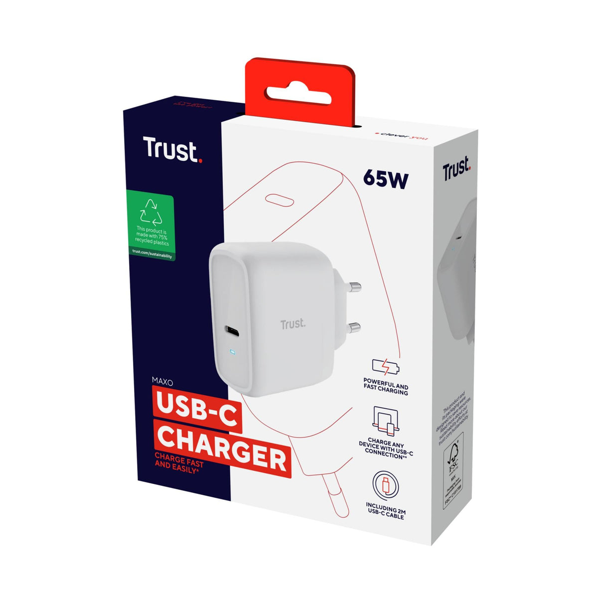 TRUST MAXO 65W USB-C LADDARE - VIT