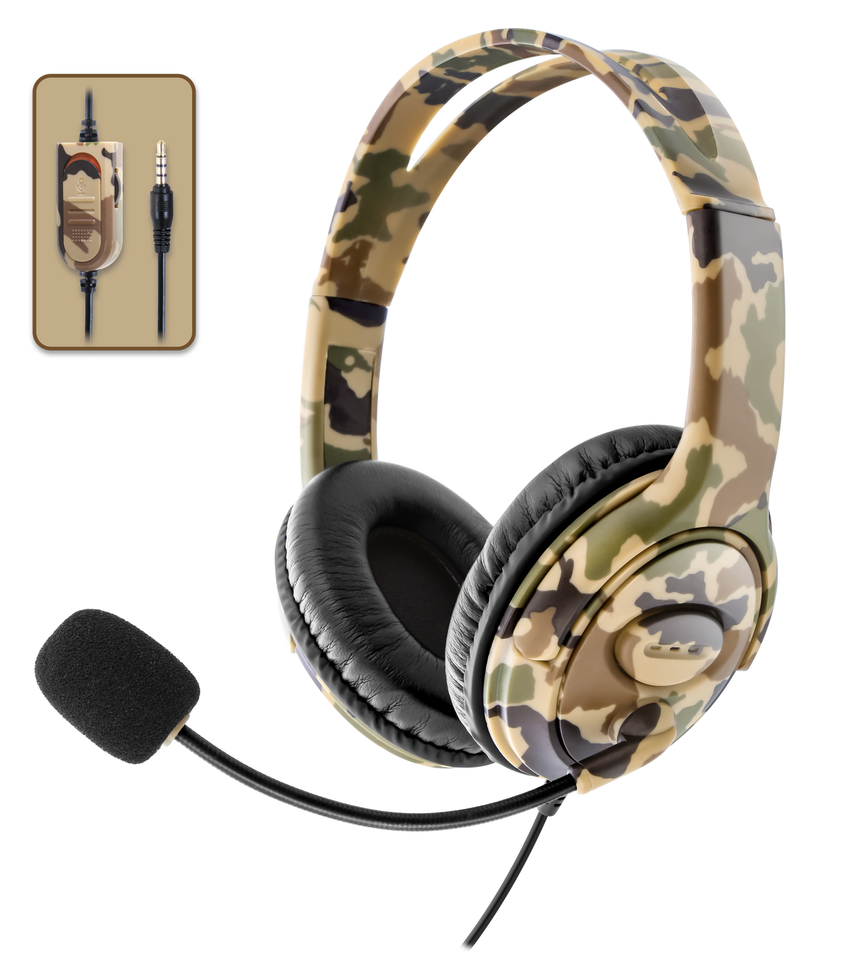 Nyko Combat – gamingheadset i grøn camouflage – produktbillede med mikrofon