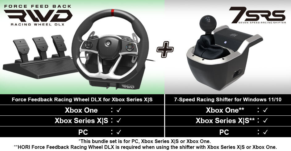 HORI - Force Feedback Racing Wheel DLX + 7-Speed Racing Shifter Bundle För Xbox Series X - S, Xbox One Och PC (Windows 11/10)