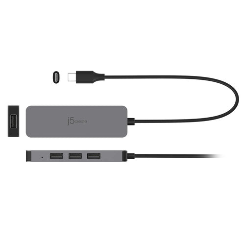 j5create – foldbart laptopstativ med fire USB-A-porte – USB-hub med fire porte