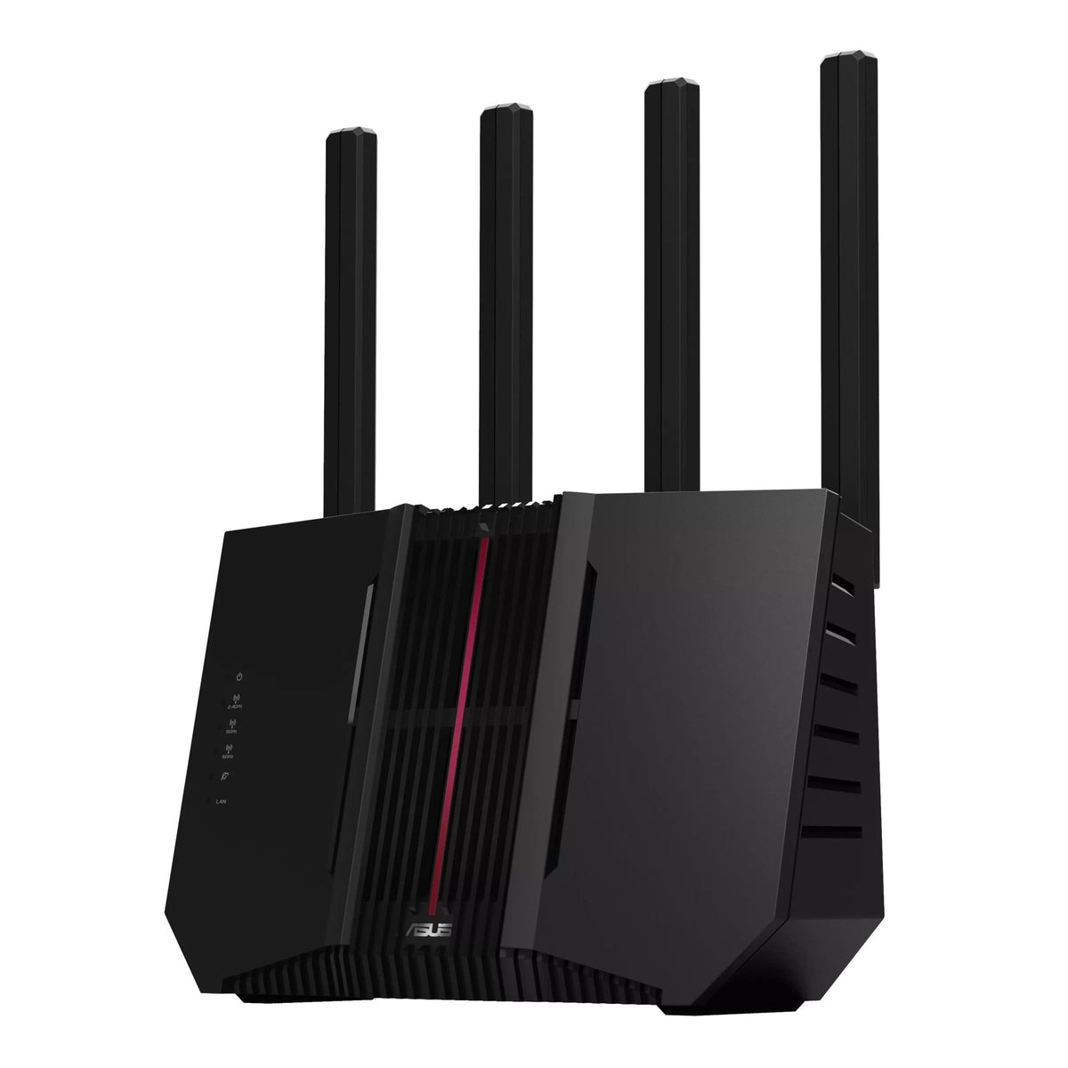 ASUS RT-BE92U – sort router med fire antenner set skråt