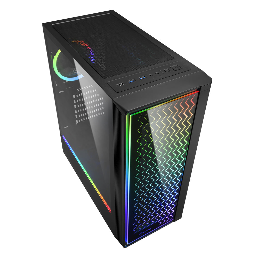 Sharkoon RGB LIT 200 Tower Case (Black, Front and Side Panel of Tempered Glass)