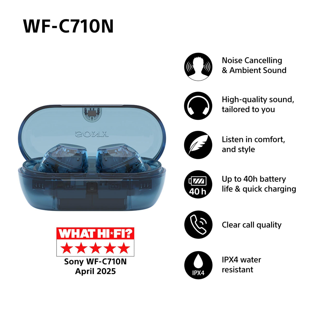 Sony WF-C710N – trådløse in-ear-øretelefoner med støjreduktion – blå – produktbillede