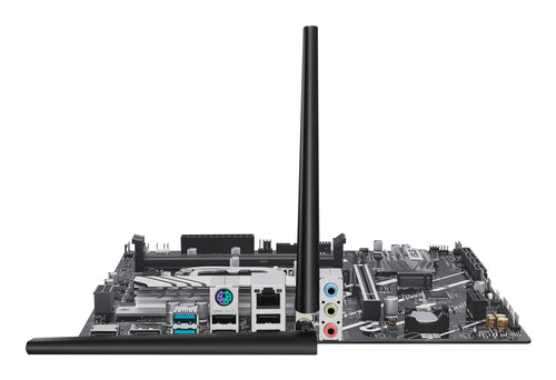 ASUS PRIME H810M-A WIFI – bundkort set fra bagpanelet med antenne