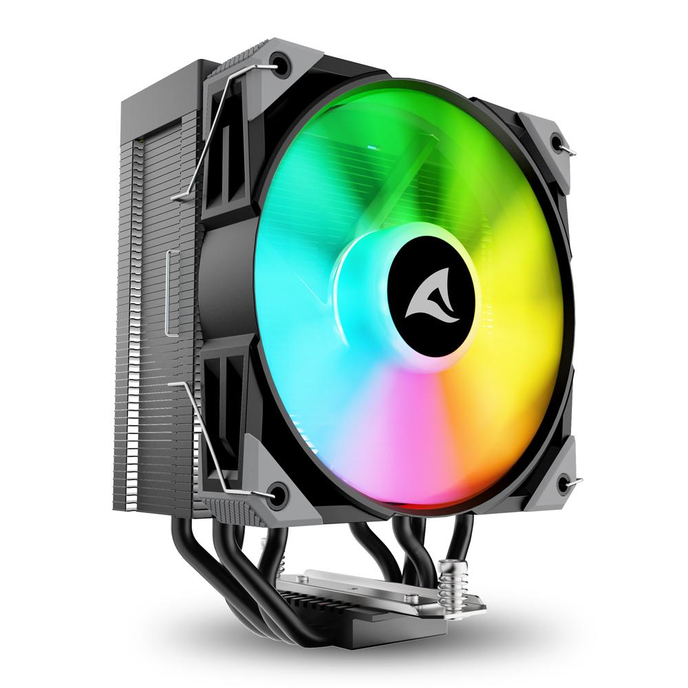 Sort Sharkoon A40 RGB CPU-køler med enkelt køletårn og oplyst 120 mm blæser