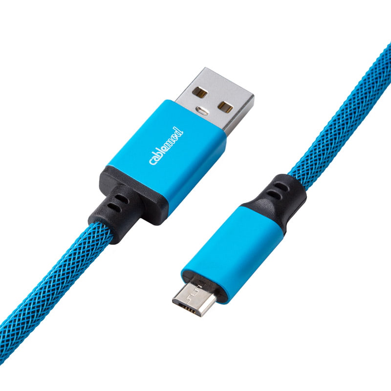 CableMod Classic Coiled Keyboard Kabel Micro USB Till USB Typ A, Spectrum Blue - 150cm