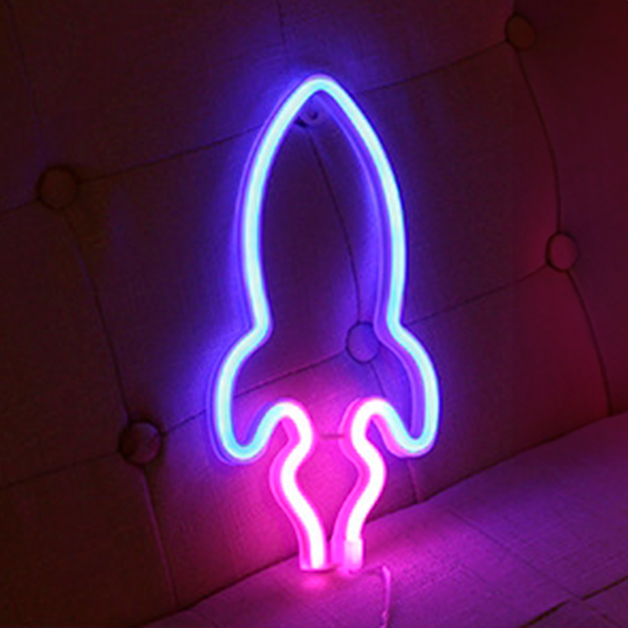 Rymdraket Neon Led Lampa Blå Rosa
