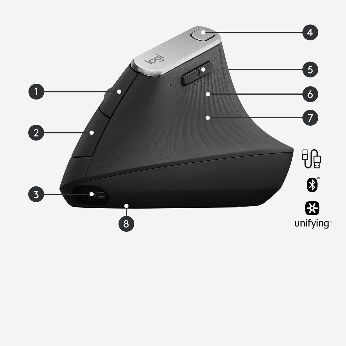 Logitech - MX Vertical Advanced Ergonomic Mouse Graphite Logitech