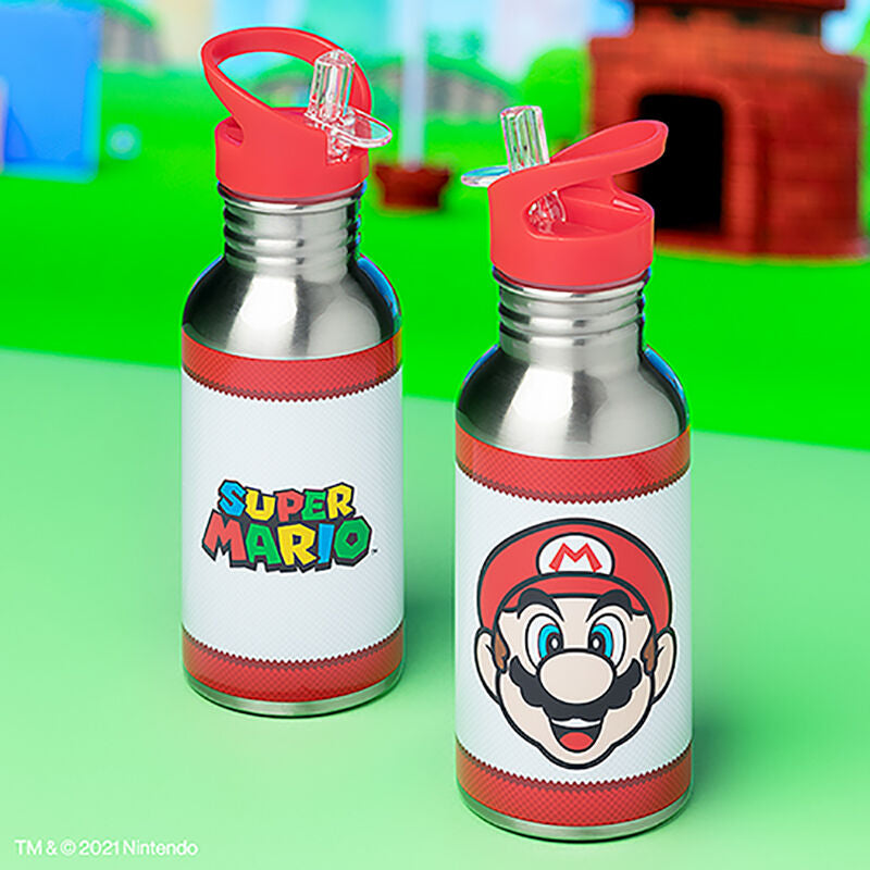 Super Mario Metall Vattenflaska Med Sugrör 500 Ml