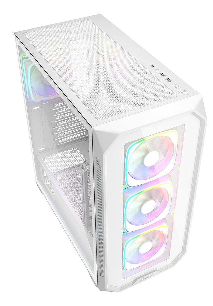 Sharkoon AK5G RGB White Panoramic Dual Tempered Glass 4x 120mm ARGB PWM Fans USB-C BTF ATX Gaming PC Case Sharkoon