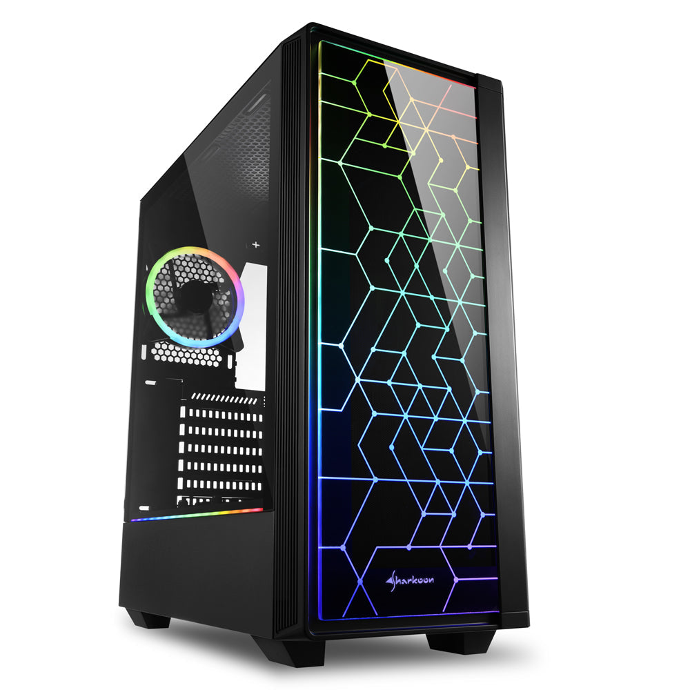 Sharkoon RGB LIT 100 Tower Case (Black, Front and Side Panel of Tempered Glass)