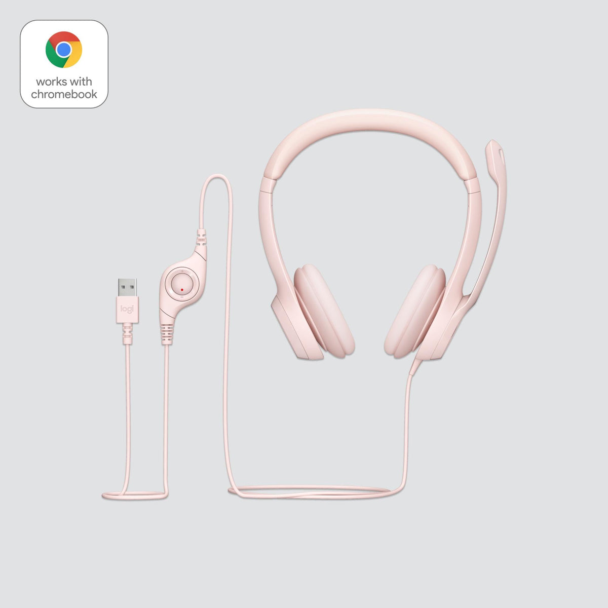 Logitech - H390 Wired Headset for PC/Laptop, Stereo Headphones with Noise Cancelling Microphone, USB-A, ROSE Logitech