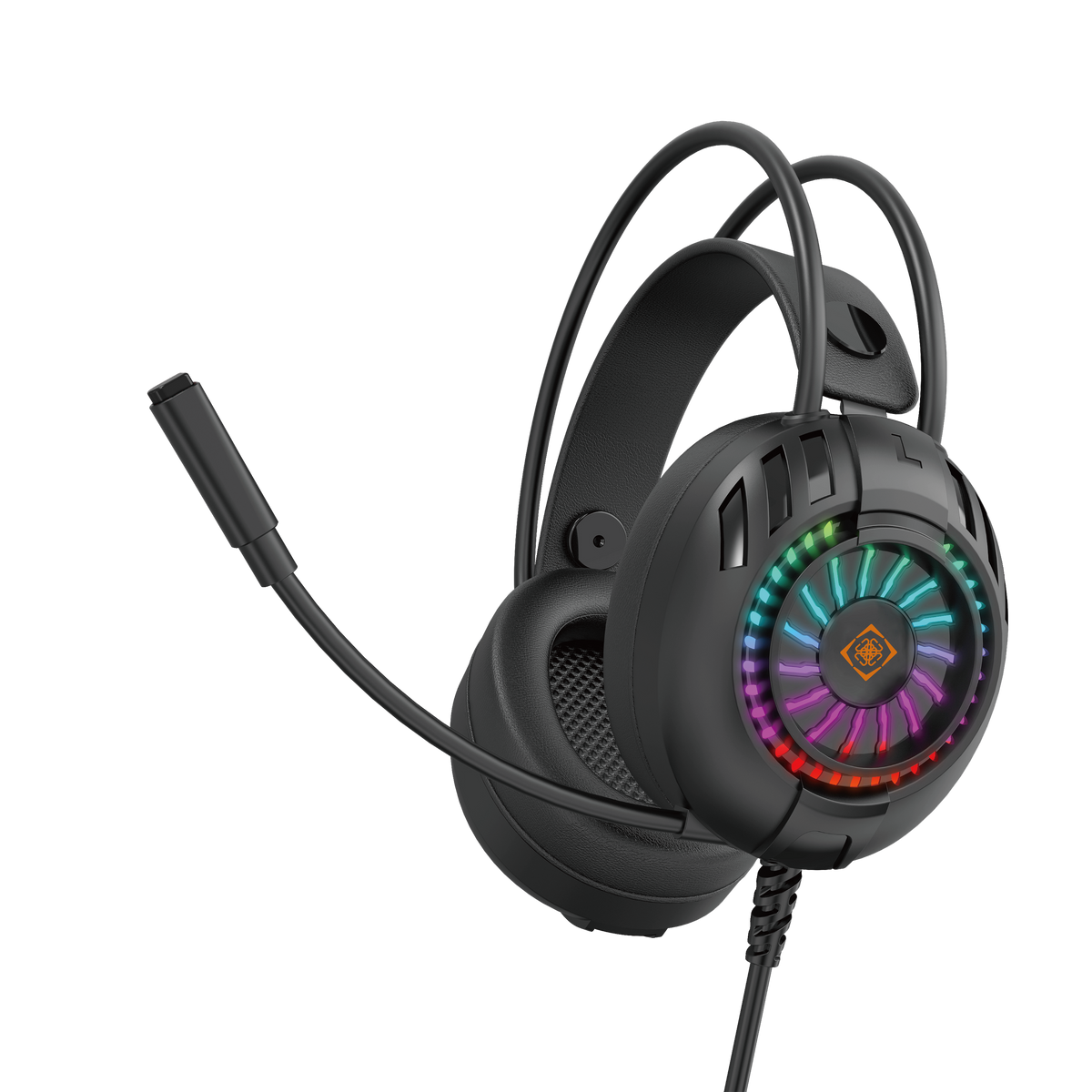 Deltaco Gaming DH140 sort gamingheadset med fleksibel mikrofon og regnbuefarvet LED-lys