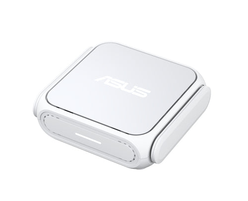 Hvid ASUS RT-BE58 Go rejserouter – overside og front med foldede antenner