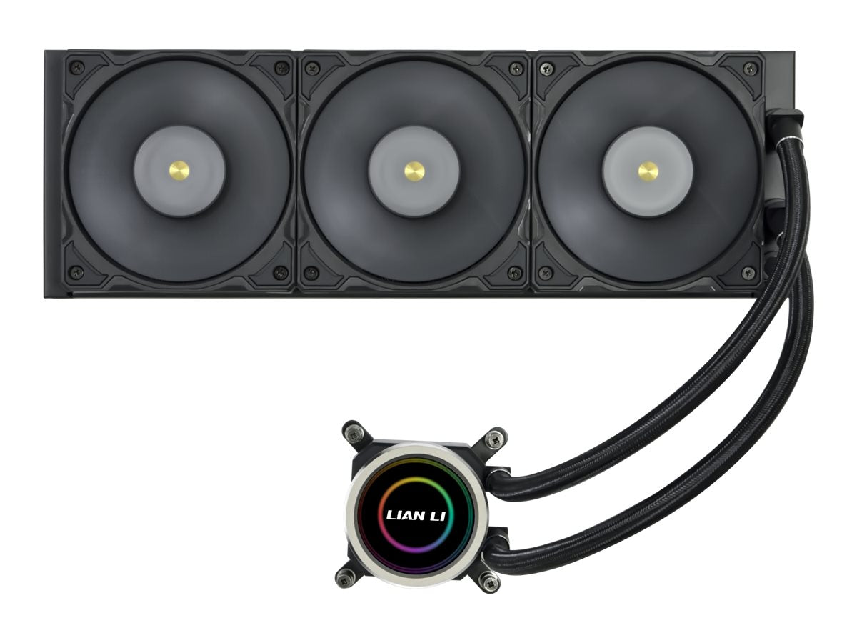 Lian Li Galahad II Trinity Performance 360 Black - 3 Utbytbara Utseenden, RPM-omkopplarkontroll, Dubbelvågsradiatorpassningar, 4200 RPM Pumpmotor