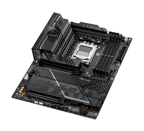 ASUS ROG STRIX X870E-H GAMING WIFI7 – ATX AM5 bundkort – skråt ovenfra
