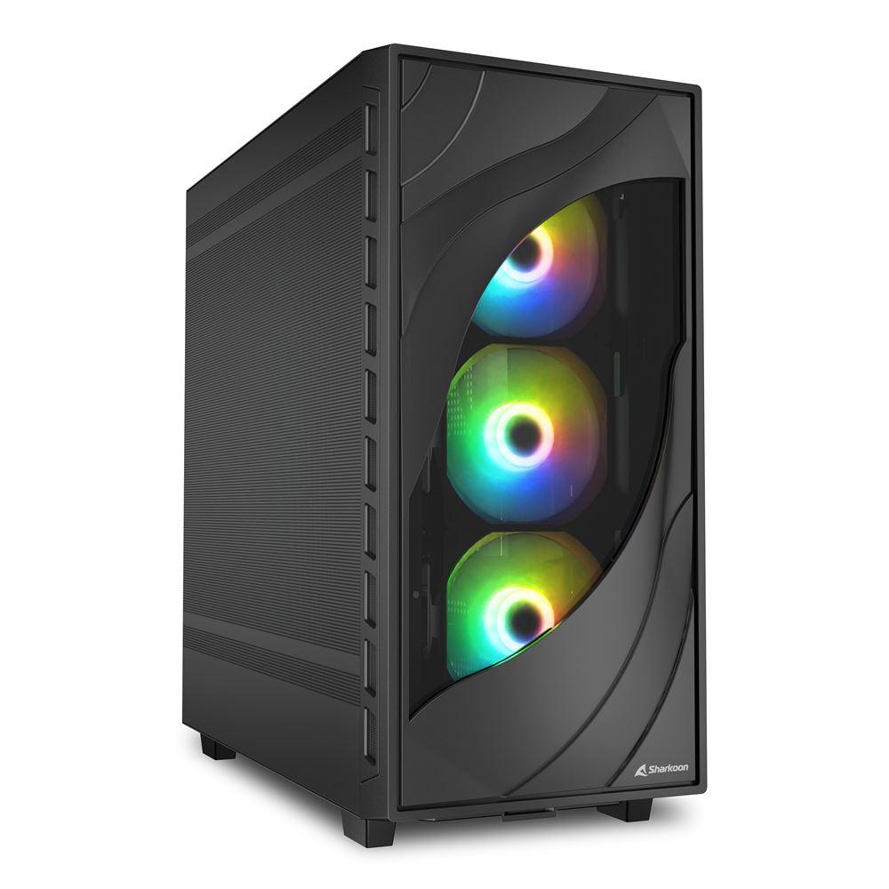 Sharkoon Rebel C80M RGB Black Mesh Airflow 4x 120mm ARGB PWM Fans USB-C Dual 360mm Radiator ATX Gaming PC Case Sharkoon