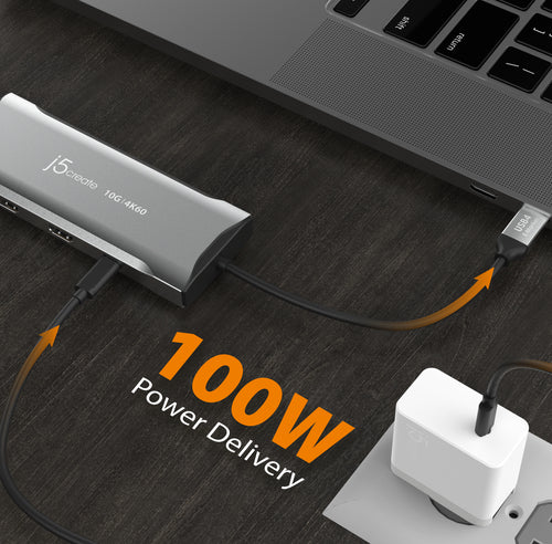 j5create JCD397-N – USB-C mini-dock til tre skærme – Eksempel på separat strømforsyning