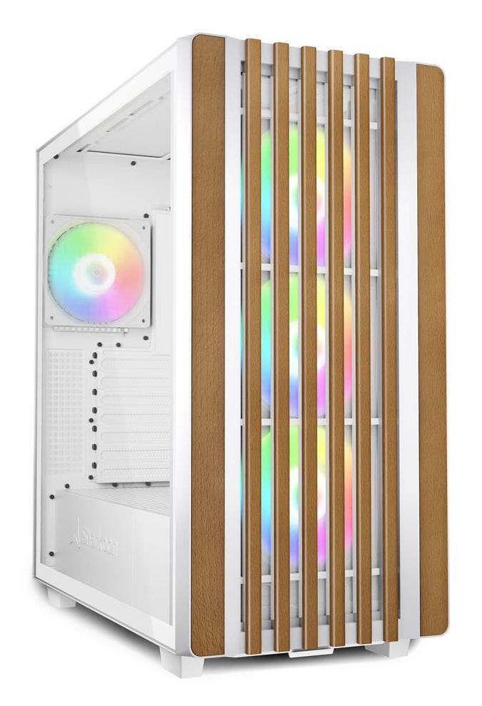 Sharkoon Rebel C70G RGB White Wood Front Tempered Glass 4x 120mm ARGB PWM Fans USB-C ATX Gaming PC Case Sharkoon