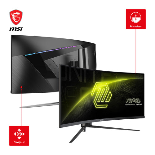 MSI MAG 345CQRDE – 34″ ultrawide-gamingskærm, 180 Hz – forside og bagside