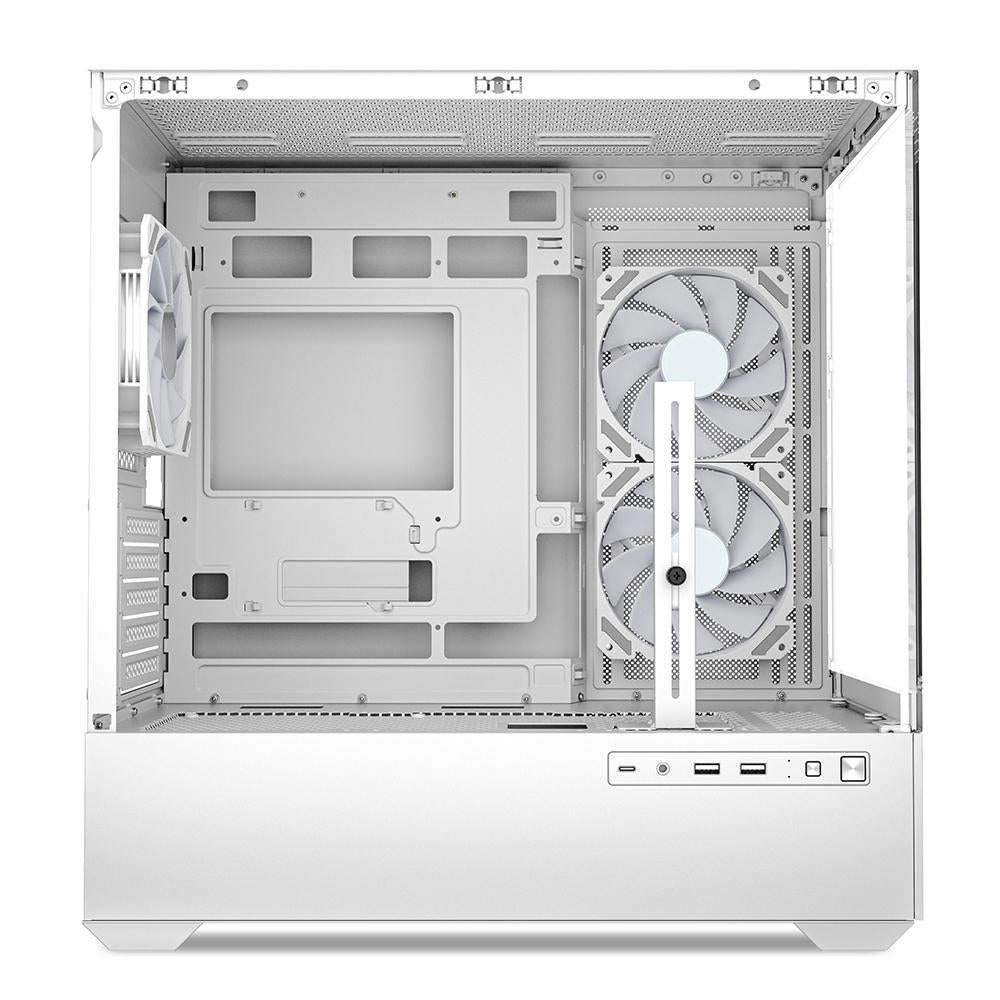 Sharkoon MK6 RGB White Panoramic Dual Tempered Glass 3x 120mm ARGB PWM Fans USB-C BTF Micro-ATX Gaming PC Case Sharkoon