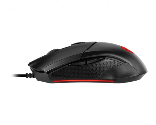 MSI CLUTCH GM08 – gamingmus med rød belysning – mus set fra siden
