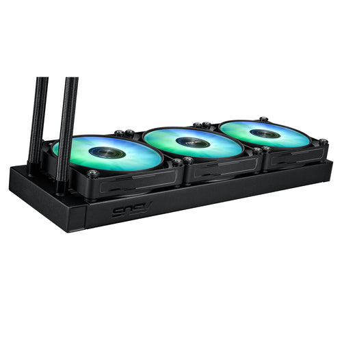 ASUS MAX Gaming LC 360 ARGB LCD – radiator og blæsere set fra siden