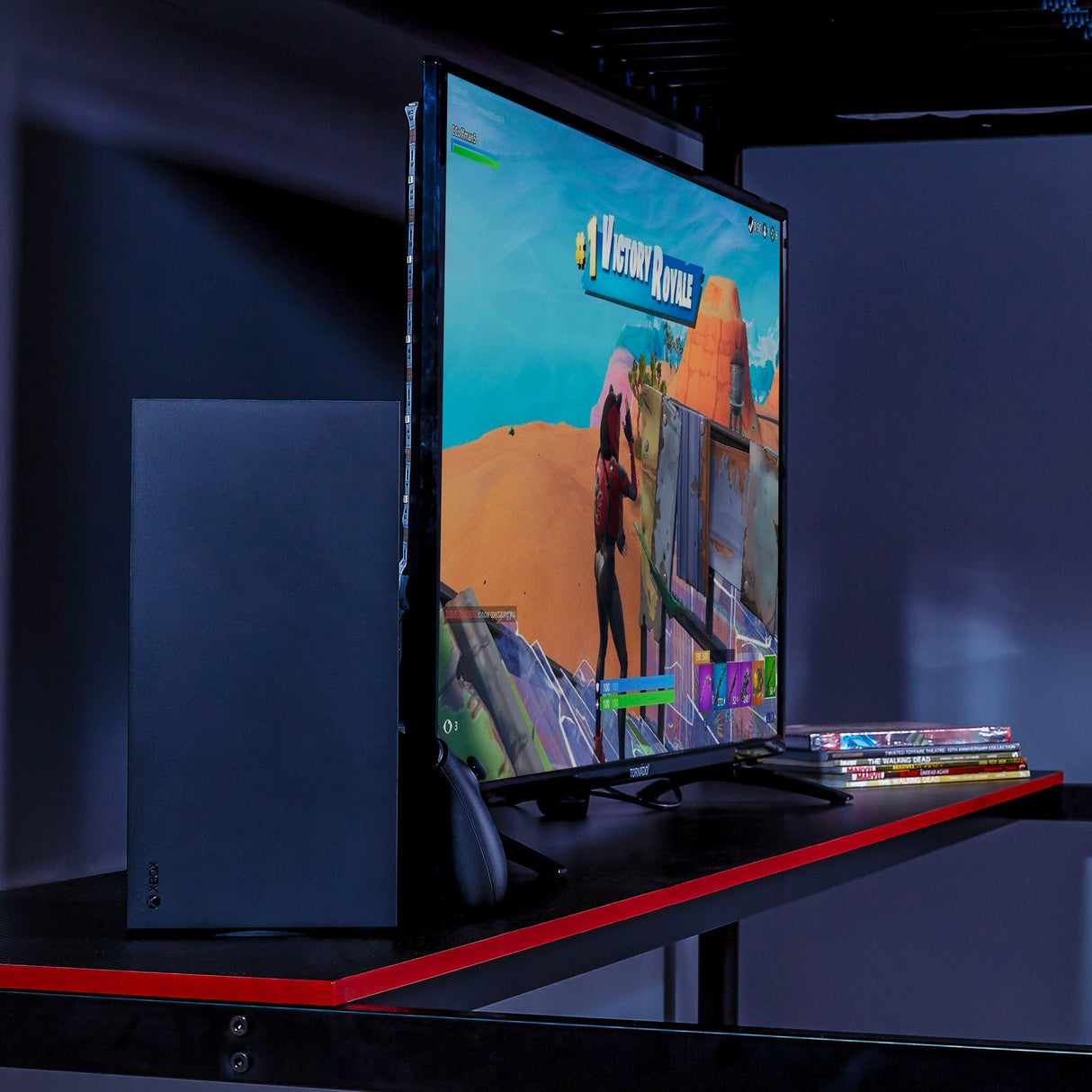 XROCKER HQ HIGH SLEEPER SPELSÄNG MED BORD - SVART OCH RÖD