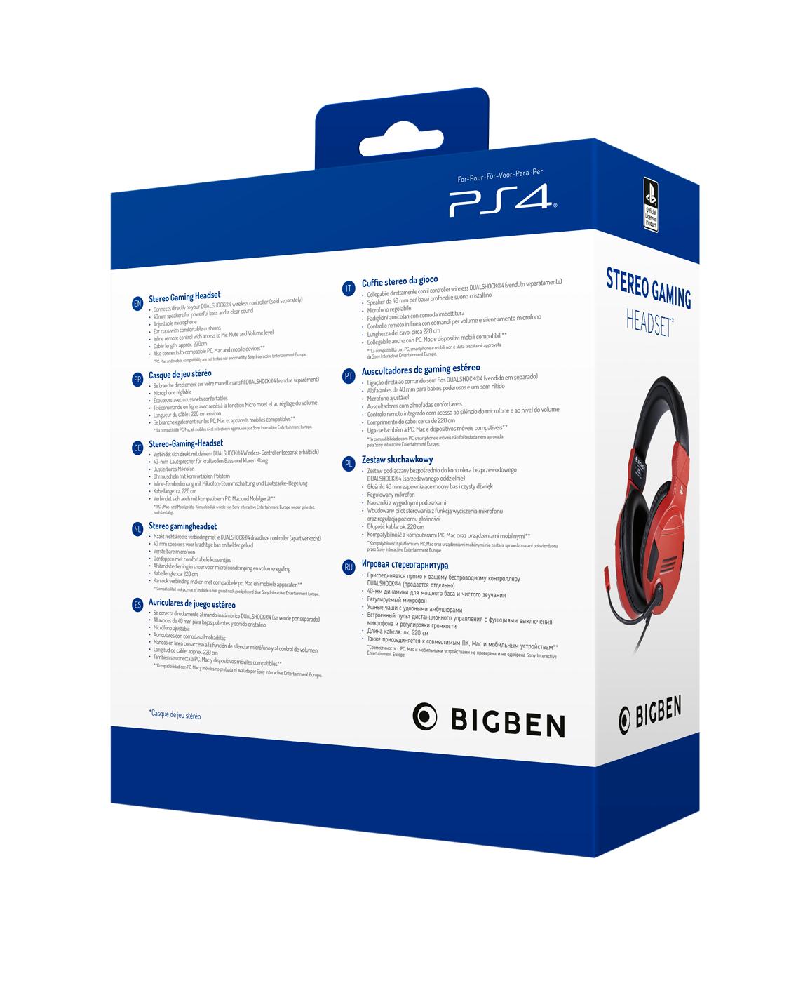 Playstation 4 HW Bigben Stereo Gaming Headset v3 (Rött)