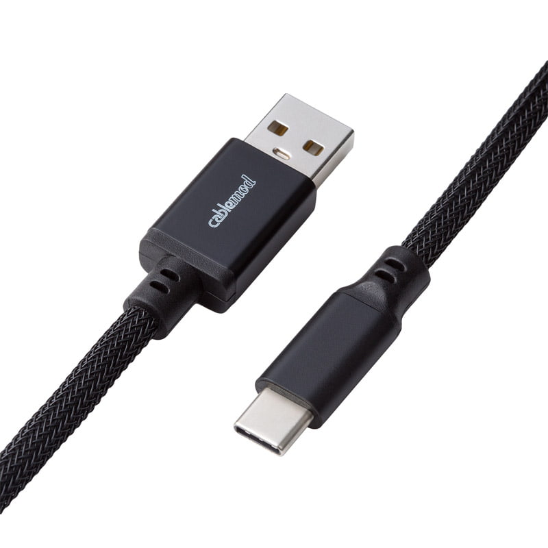 CableMod Pro Coiled Keyboard Kabel USB A Till USB Typ C, Midnight Black - 150cm