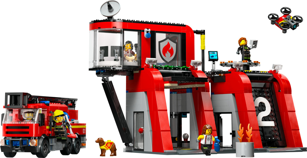 LEGO 60414 City Brandstation Med Skivspelare Stege Fordon, Byggleksaksväska