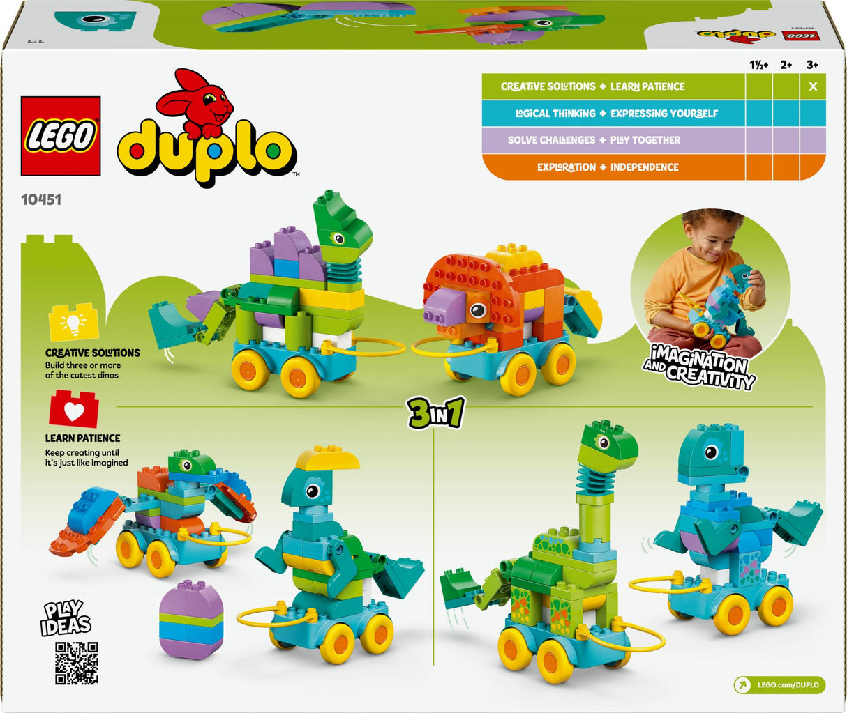 LEGO 10451 DUPLO Town Dinosaurs on Wheels 3-in-1 Set, Construction Toy LEGO